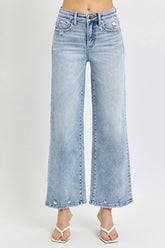 RISEN Full Size Tummy Control High Rise Crop Wide Leg Jeans Light OutfitFlow