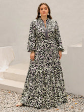 Plus Size Floral Print Long Sleeve Tiered Maxi Dress Black Trendsi