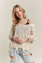 ADORA Frayed Zebra Knit Top IVORY LT GOLD OutfitFlow
