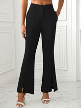 Slit Flare Pants with Pockets Black OutfitFlow