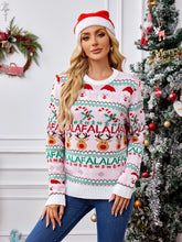 Christmas Element Round Neck Long Sleeve Sweater Blush Pink OutfitFlow