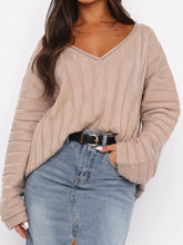 V-Neck Dropped Shoulder Sweater Apricot One Size OutfitFlow