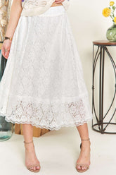ADORA Elastic Waist Lace Midi Skirt White OutfitFlow