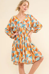 And The Why Printed Open Back Puff Sleeve Casual Dress Blue Multi OutfitFlow