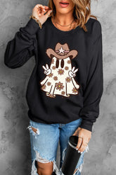 Ghost Round Neck Long Sleeve Sweatshirt Black OutfitFlow