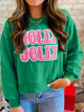 HOLLY JOLLY Towel Embroidered Christmas Holiday Sweatshirt Green OutfitFlow