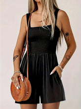 Full Size Smocked Wide Strap Romper Plus Size Black OutfitFlow