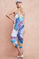 BiBi Tie Dye Knit Mid-length Casual Jumpsuit LAVENDER BLUE OutfitFlow