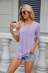 Texture Square Neck Half Sleeve Blouse Lavender OutfitFlow