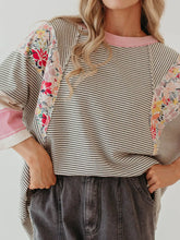 Striped Floral Long Sleeve T-Shirt Pink OutfitFlow