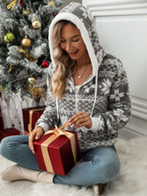 Drawstring Snowflake Zip Up Hooded Outerwear Gray OutfitFlow