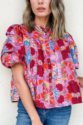 Floral Puff Sleeve Button-Up Top Floral OutfitFlow