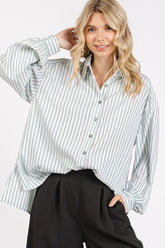 Mittoshop Button Down Striped Long Sleeve Shirt Sage OutfitFlow