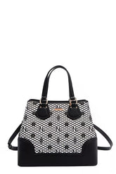 Nicole Lee USA Monogram Pattern Handbag with Rhinestones Decor BLACK OS OutfitFlow