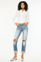 Kancan High Rise Distressed Boyfriend Fit Jeans MEDIUM OutfitFlow