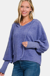 Zenana Brushed Hacci Drop Shoulder Cropped Hoodie Marlin OutfitFlow