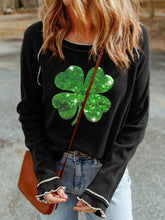 Sequin Lucky Clover Lettuce Trim Long Sleeve Top Black OutfitFlow