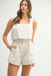 MABLE Square Neck Crop Top and Shorts Set Lt Taupe OutfitFlow