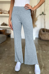 FAM-FAM Ribbed High Waist Flare Pants Light Blue OutfitFlow