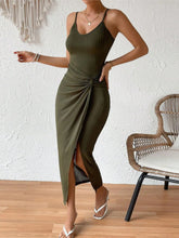 Ribbed Wrap Midi Dress with Side Slit Army Green OutfitFlow