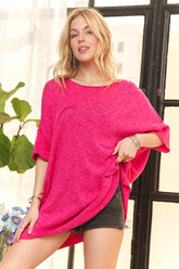 ADORA Drop Shoulder Loose Fit Knit Tunic Top FUCHSIA OutfitFlow