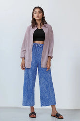 Zenana Washed French Terry Palazzo with Pockets CLASSIC BLUE OutfitFlow