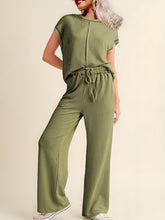 Ribbed Exposed Seam Top and Pants Set Moss OutfitFlow