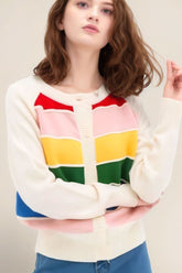 Contrast Button Down Long Sleeve Cardigan Ivory OutfitFlow