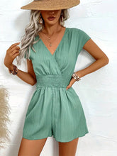 Tied Surplice Short Sleeve Romper Air Force Blue OutfitFlow