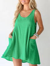 Devine Tied Scoop Neck Wide Strap Mini Dress Green OutfitFlow