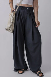 Wide Leg Pants with Pockets Dark Navy OutfitFlow