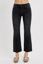 RISEN Tummy Control Mid Rise Crop Straight Jeans Black OutfitFlow