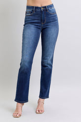 Judy Blue Full Size Washed Straight Leg Jeans with Pockets Dark OutfitFlow