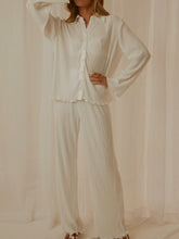 Collared Neck Long Sleeve Top and Pants Lounge Set Cream OutfitFlow