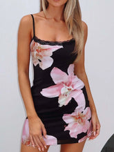 Floral Print Bodycon Cami Dress with Lace Trim Black OutfitFlow