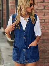 Full Size V-Neck Button Up Denim Vest Medium OutfitFlow
