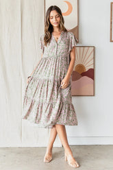 Mittoshop Abstract Print Ruffle Tier Midi Dress SAGE OutfitFlow