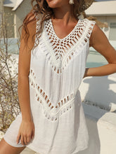 Crochet Detail Beach Cover Up Dress White One Size OutfitFlow