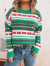 Round Neck Dropped Shoulder Sweater Green One Size OutfitFlow