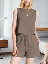 Round Neck Tank and Shorts Set Mocha OutfitFlow