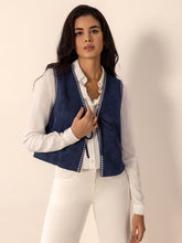 Tied Contrast Trim Vest Dark Blue OutfitFlow