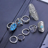 Alloy Turquoise 9-Piece Ring Set Silver One Size OutfitFlow