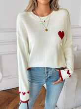 Heart Pattern Dropped Shoulder Sweater White OutfitFlow