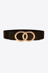 Zinc Alloy Buckle Elastic PU Belt Black One Size OutfitFlow
