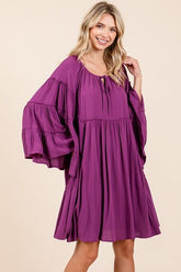Mittoshop Frill Tie Neck Bell Sleeve Dress Red-Violet OutfitFlow