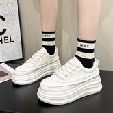 Lace-Up Contrast Platform Sneakers White OutfitFlow