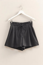 HYFVE High-Waisted Washed Twill Paperbag Shorts BLACK OutfitFlow