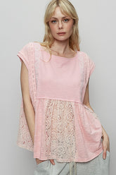 POL Embroidered Detail Boat Neck Cap Sleeve Lace Blouse Blush Pink OutfitFlow
