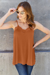 Basic Bae Full Size Lace Trim V-Neck Cami Caramel OutfitFlow