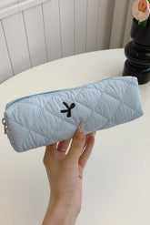 Bow Embroidered Quilted Storage Bag Light Blue One Size OutfitFlow